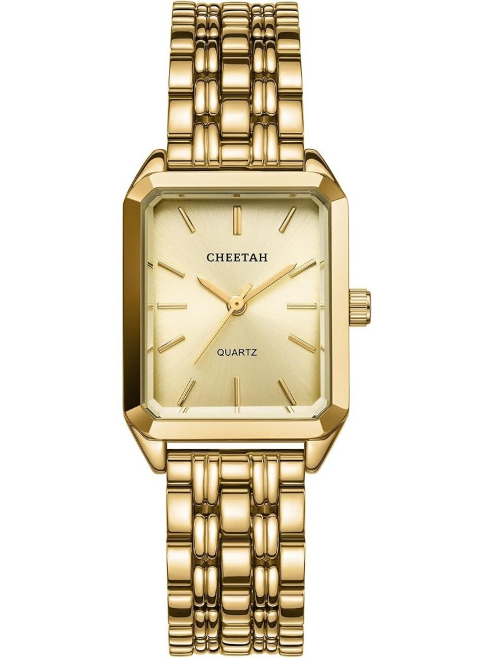 Women's Gold Retro Style Rectangular Case and Stainless Steel Band Wrist Watches